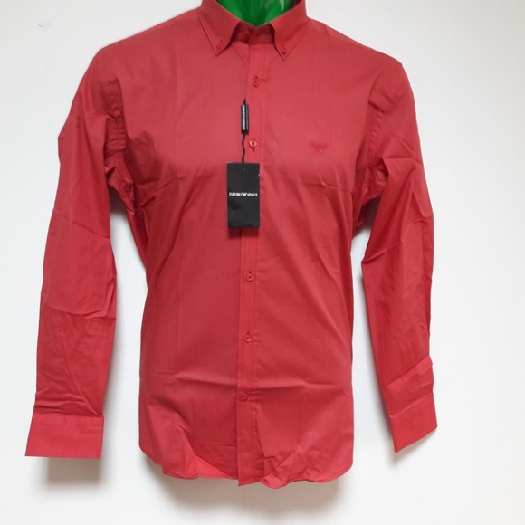 EMPORIO ARMANI MEN`S SHIRT NWT CASUAL RED